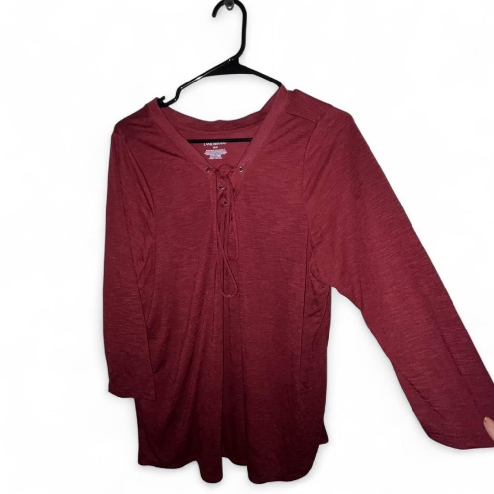 Lane Bryant Maroon Lace-Up Long Sleeve Top